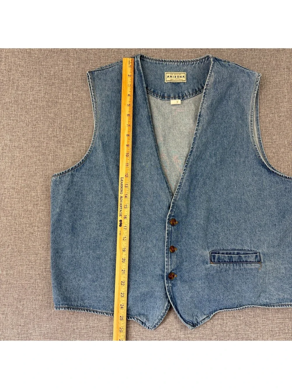 Vintage 90s Arizona Jean Co Denim Vest Size Large Western Buckle Back 3 Button